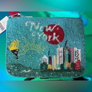 NWT Anthropologie Beaded New York Skyline Clutch/Pouch small